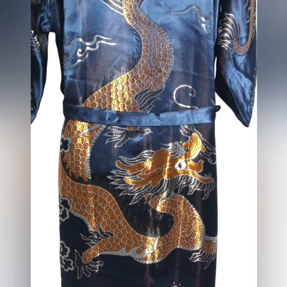 Dragon Print Duster Kimono Robe Tie Waist Longline Jacket Boho Oriental Style XL - Picture 10 of 10